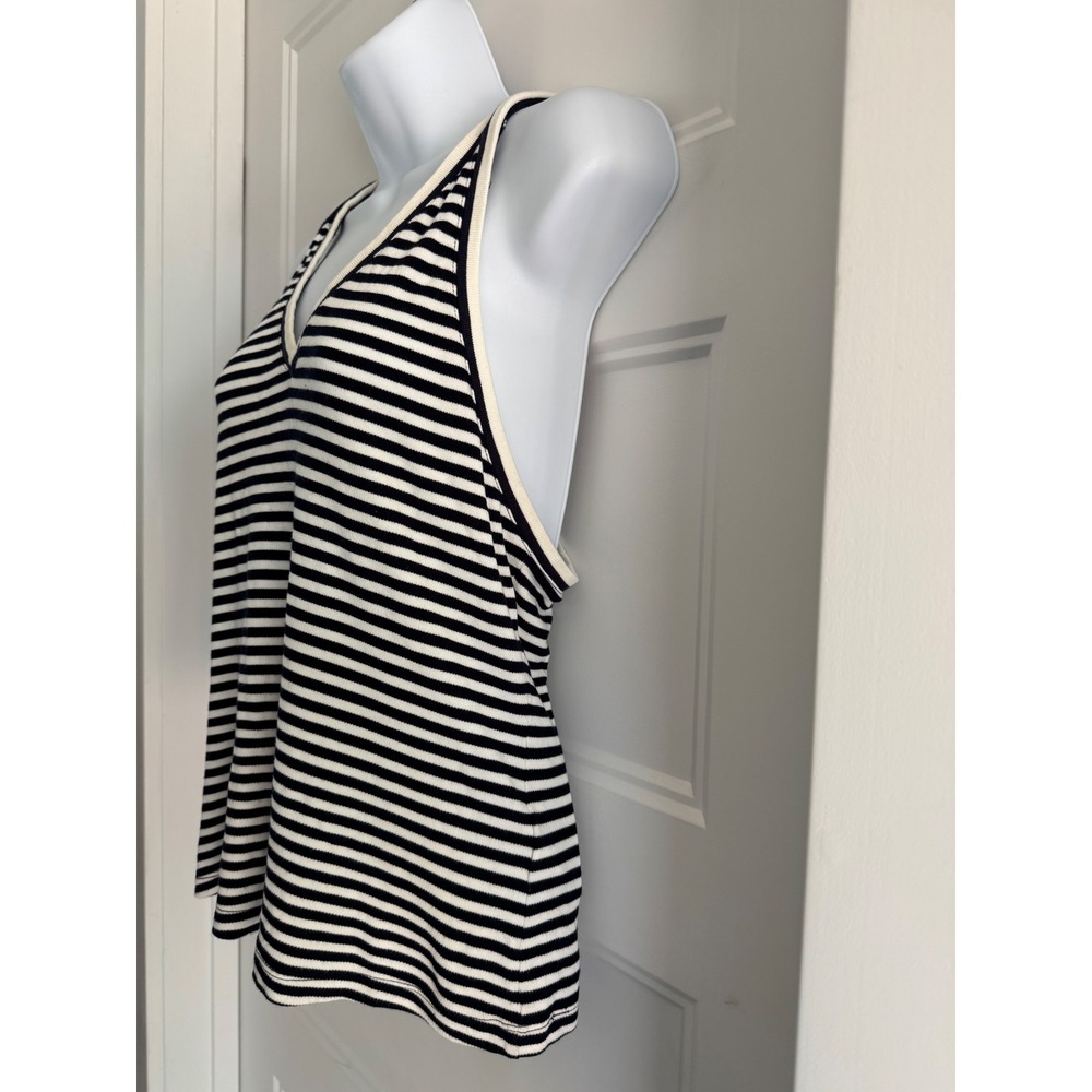 Maeve Anthropologie Striped V-Neck Racerback Tank Top Navy White Medium - Picture 5 of 8
